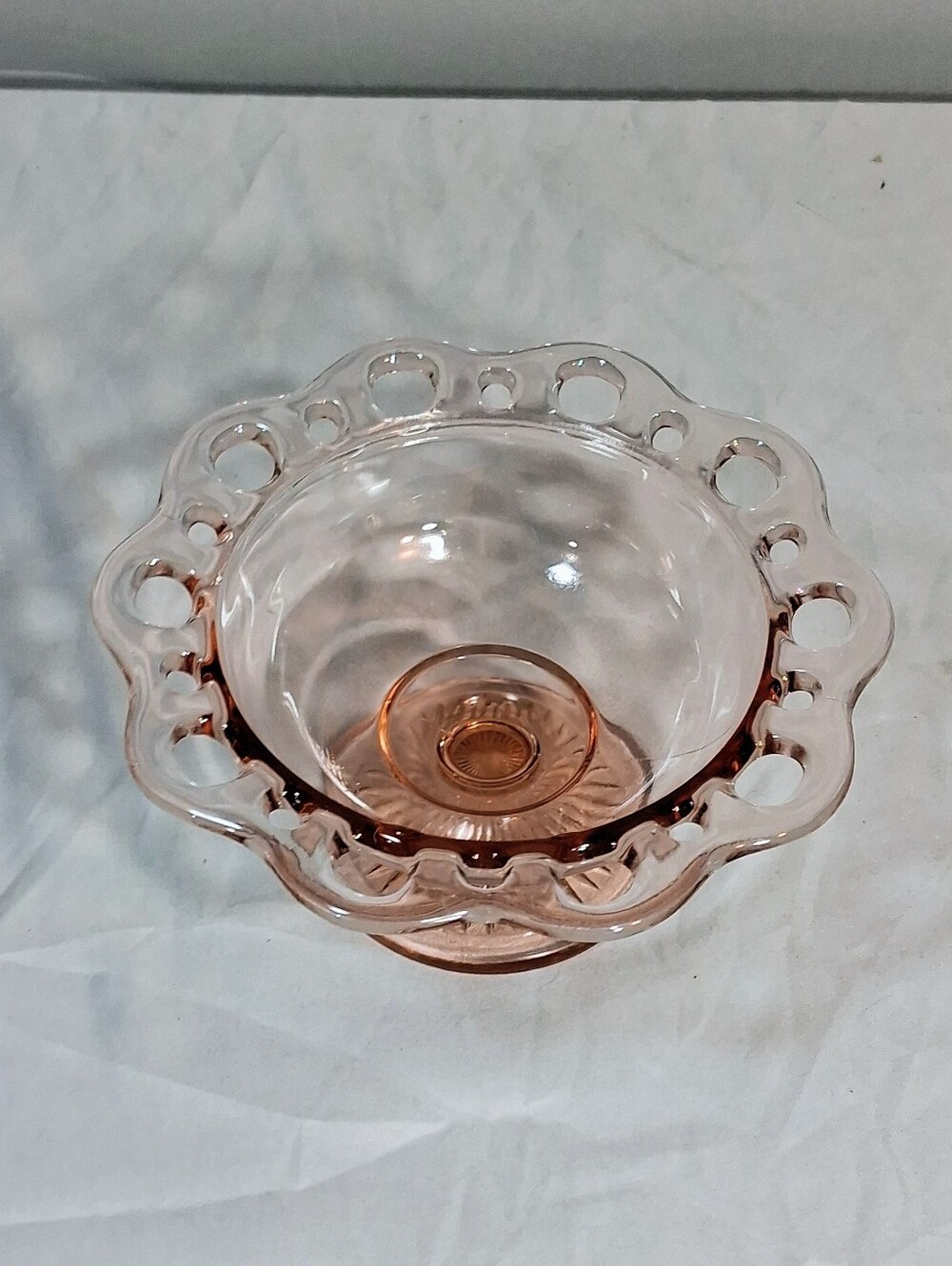 30's Anchor Hocking Pink Depression Glass "Lace Edge" Compote/Candy Dish